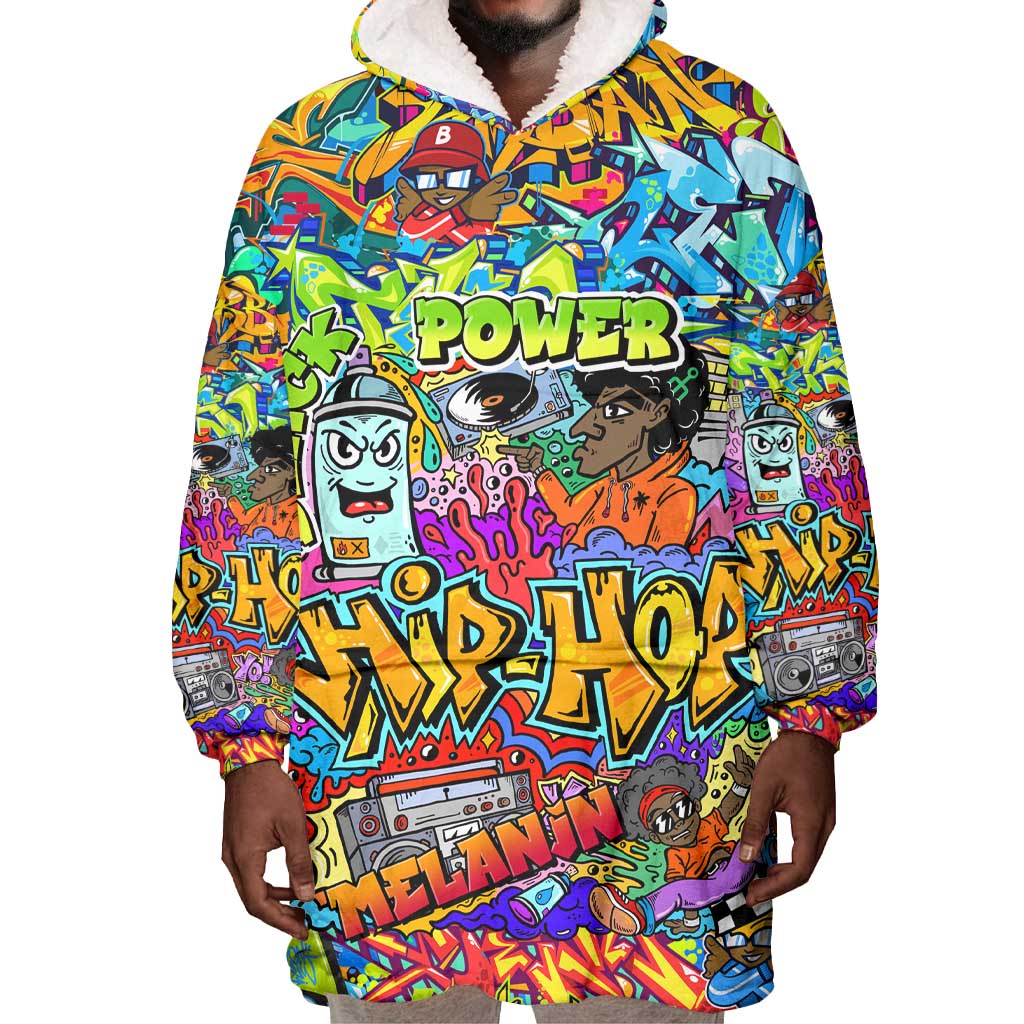 Hip Hop Graffiti Art Wearable Blanket Hoodie Black Power