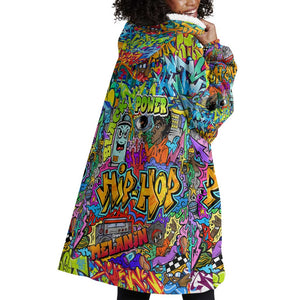 Hip Hop Graffiti Art Wearable Blanket Hoodie Black Power