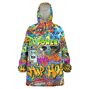 Hip Hop Graffiti Art Wearable Blanket Hoodie Black Power