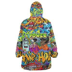 Hip Hop Graffiti Art Wearable Blanket Hoodie Black Power