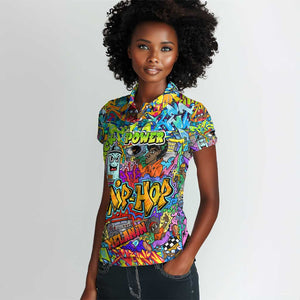 Hip Hop Graffiti Art Women Polo Shirt Black Power