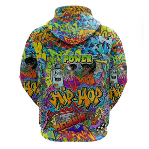 Hip Hop Graffiti Art Zip Hoodie Black Power