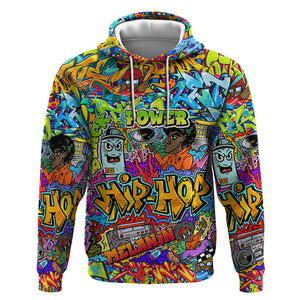 Hip Hop Graffiti Art Zip Hoodie Black Power