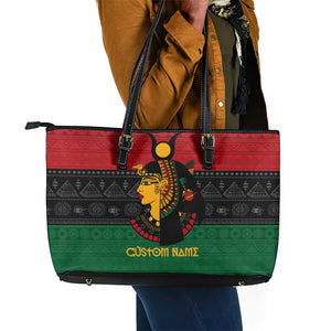 Personalized Queen of Egypt Leather Tote Bag in Pan-African Colors