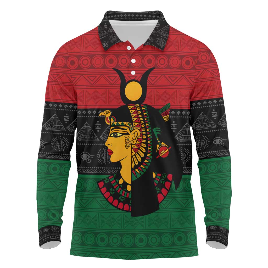 Personalized Queen of Egypt Long Sleeve Polo Shirt in Pan-African Colors