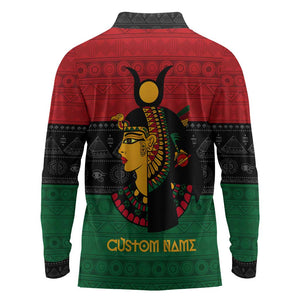 Personalized Queen of Egypt Long Sleeve Polo Shirt in Pan-African Colors