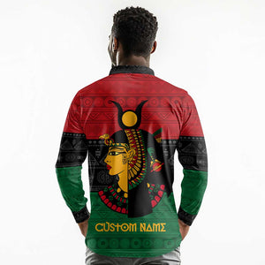 Personalized Queen of Egypt Long Sleeve Polo Shirt in Pan-African Colors