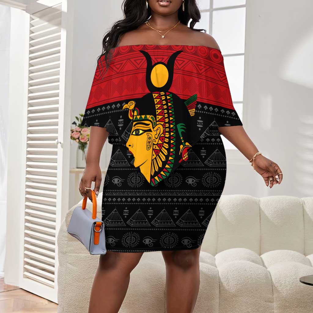 Personalized Queen of Egypt Off Shoulder Short Dress in Pan-African Colors