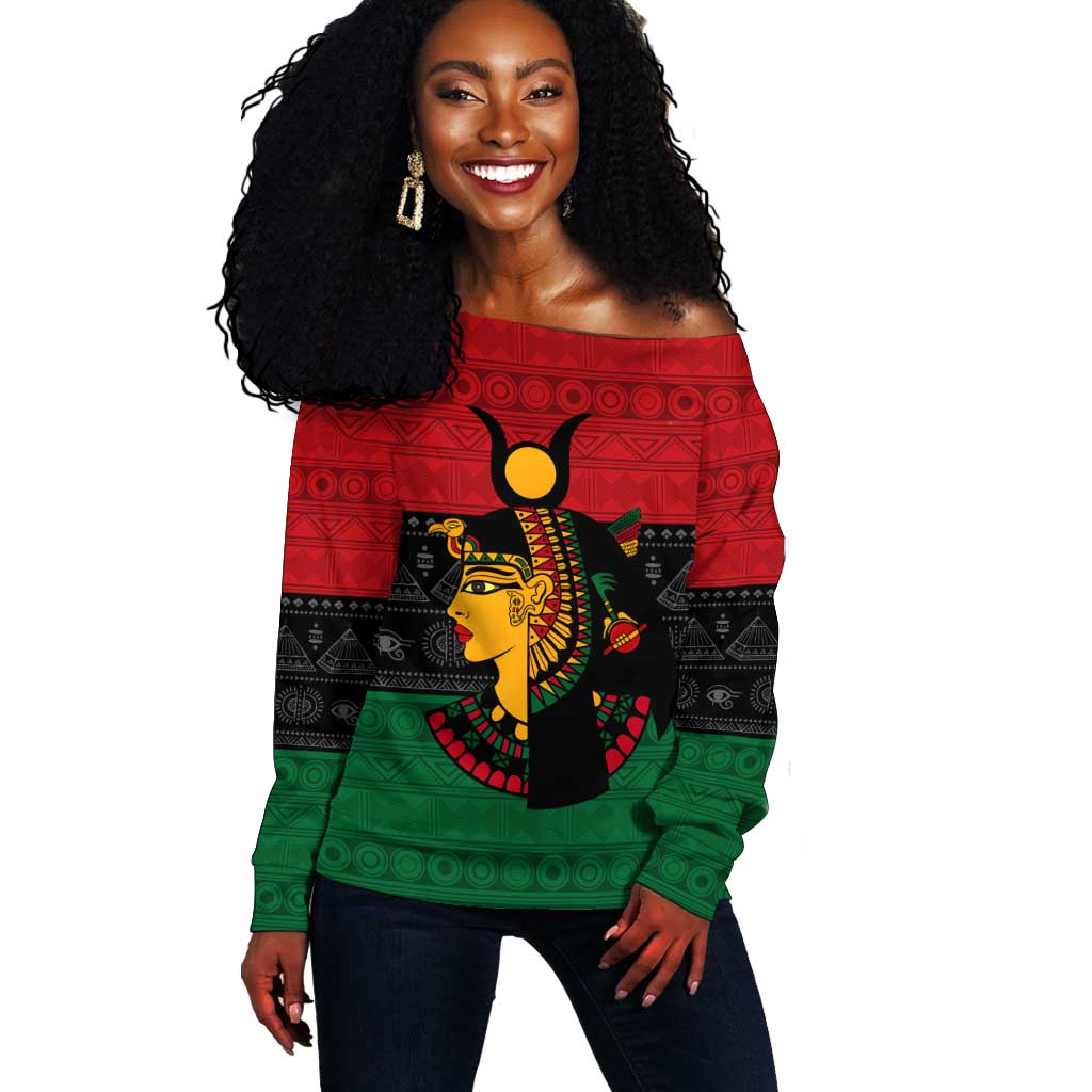 Personalized Queen of Egypt Off Shoulder Sweater in Pan-African Colors