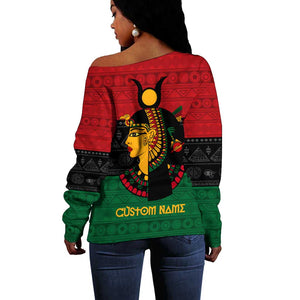 Personalized Queen of Egypt Off Shoulder Sweater in Pan-African Colors