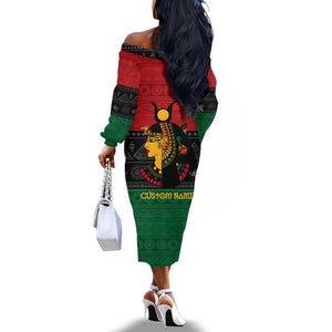 Personalized Queen of Egypt Off The Shoulder Long Sleeve Dress in Pan-African Colors