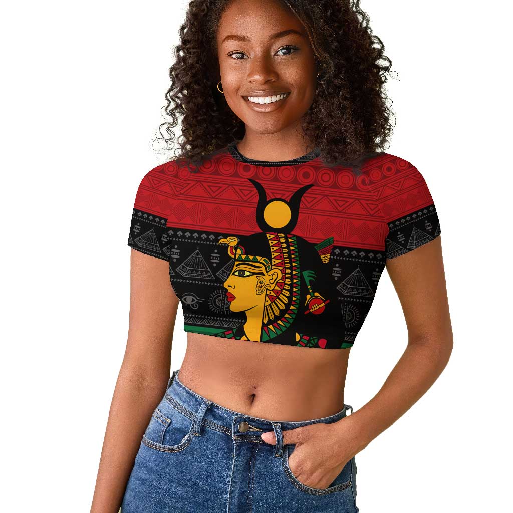 Personalized Queen of Egypt Raglan Cropped T shirt in Pan-African Colors