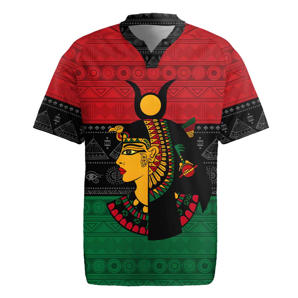 Personalized Queen of Egypt Rugby Jersey in Pan-African Colors