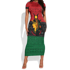 Personalized Queen of Egypt Short Sleeve Bodycon Dress in Pan-African Colors