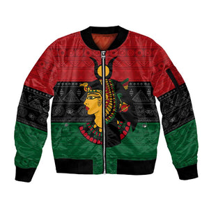 Personalized Queen of Egypt Sleeve Zip Bomber Jacket in Pan-African Colors