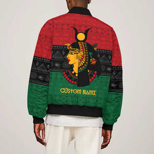 Personalized Queen of Egypt Sleeve Zip Bomber Jacket in Pan-African Colors