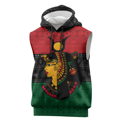 Personalized Queen of Egypt Sleeveless Hoodie in Pan-African Colors - African Pride