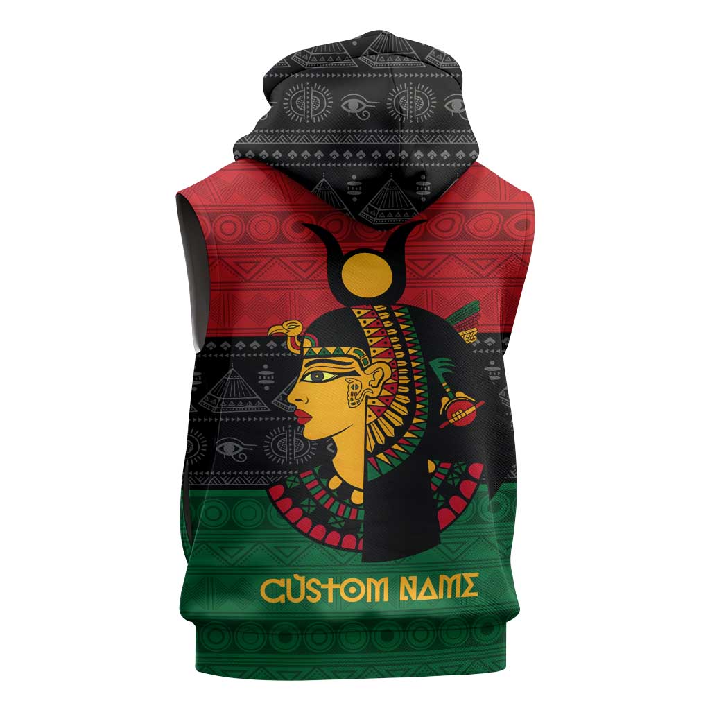 Personalized Queen of Egypt Sleeveless Hoodie in Pan-African Colors - African Pride