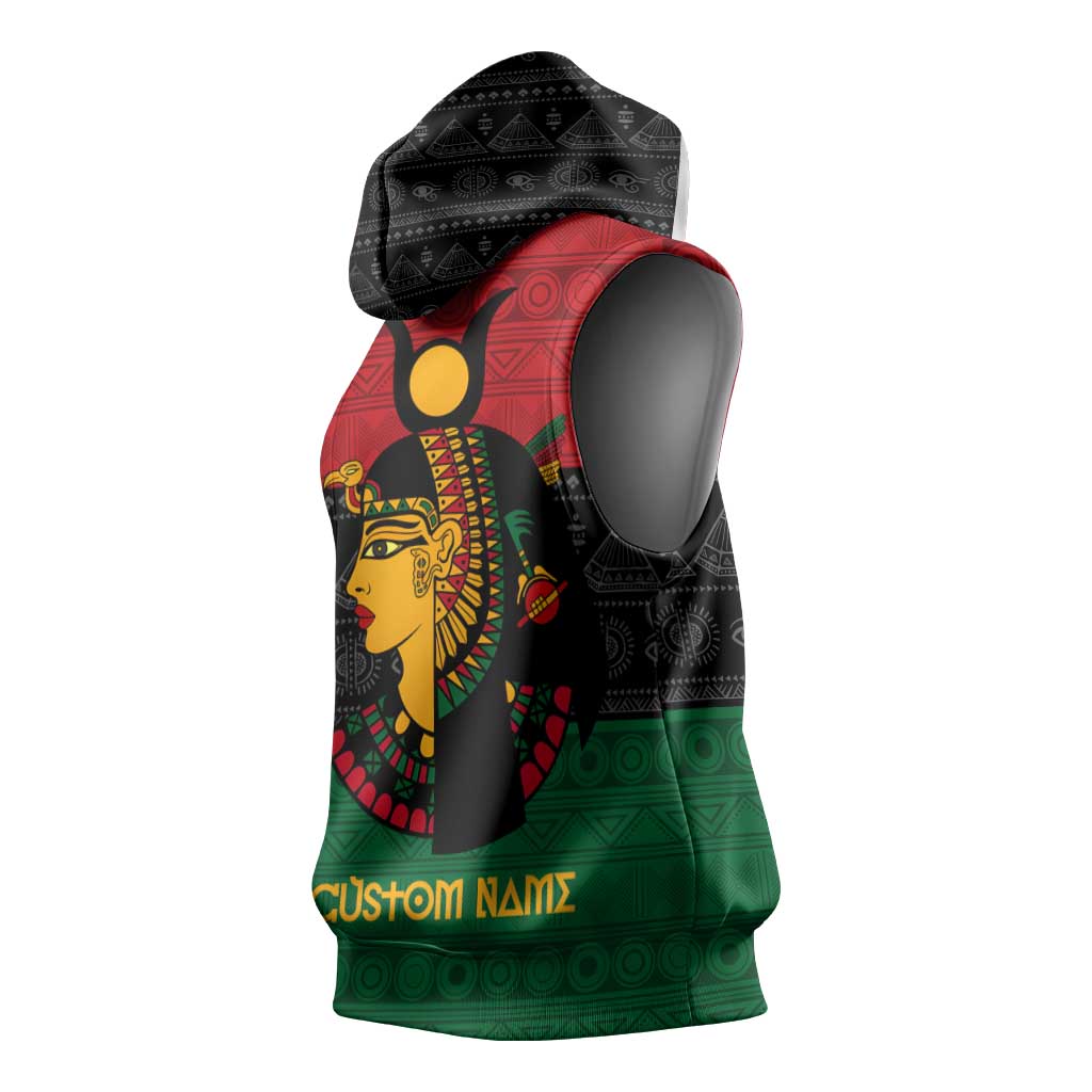 Personalized Queen of Egypt Sleeveless Hoodie in Pan-African Colors - African Pride