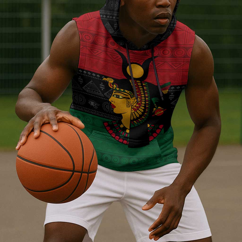 Personalized Queen of Egypt Sleeveless Hoodie in Pan-African Colors - African Pride