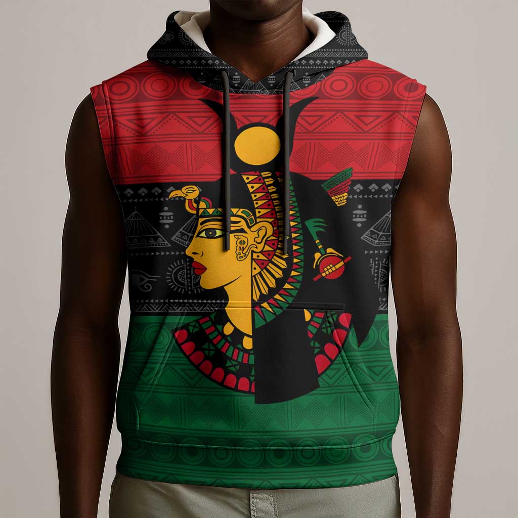 Personalized Queen of Egypt Sleeveless Hoodie in Pan-African Colors - African Pride