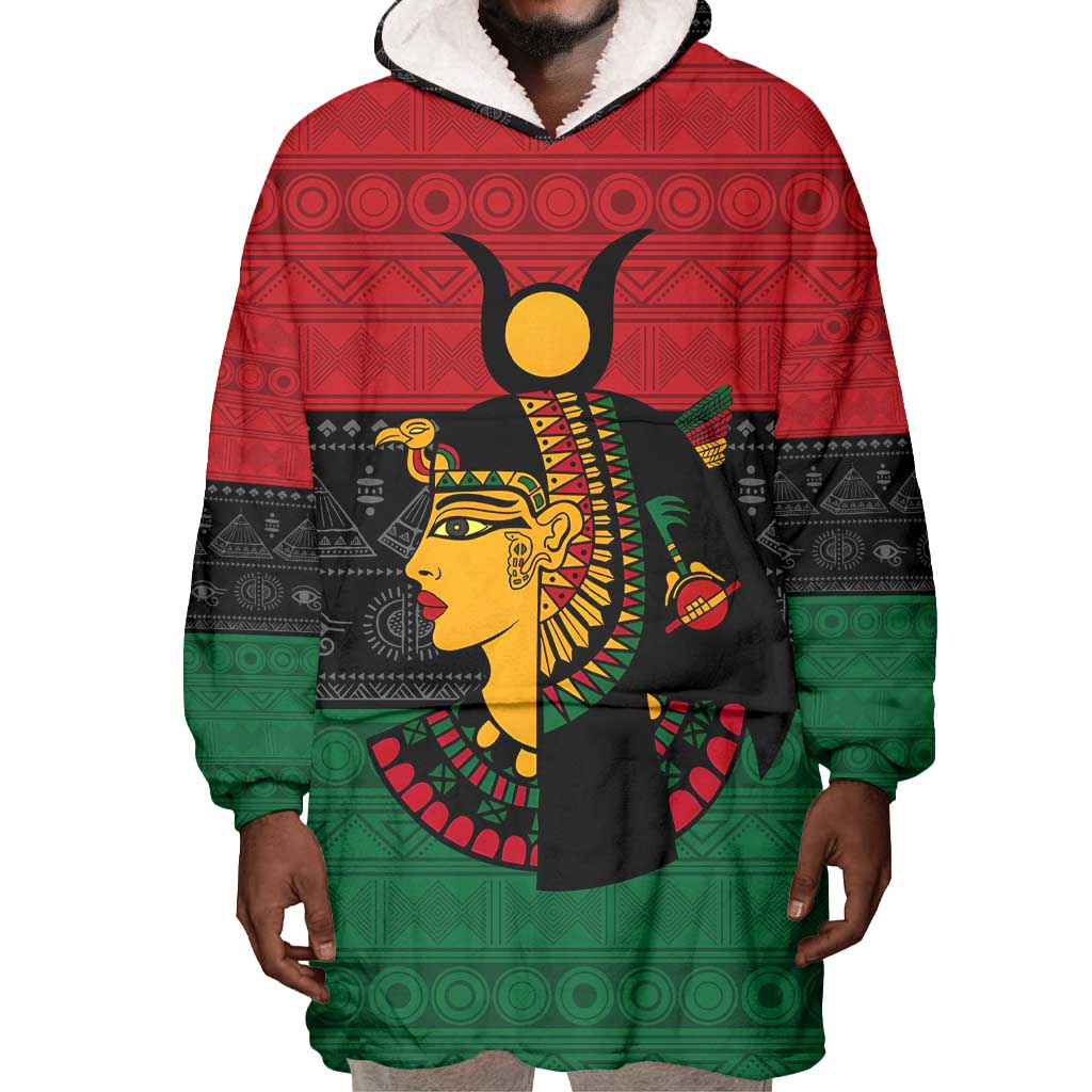 Personalized Queen of Egypt Wearable Blanket Hoodie in Pan-African Colors