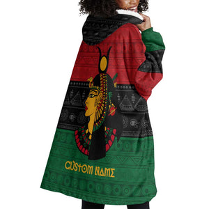 Personalized Queen of Egypt Wearable Blanket Hoodie in Pan-African Colors