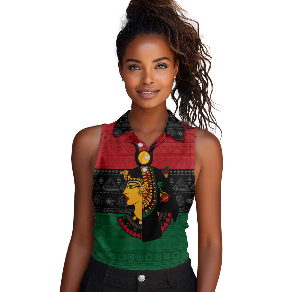 Personalized Queen of Egypt Women Sleeveless Polo Shirt in Pan-African Colors