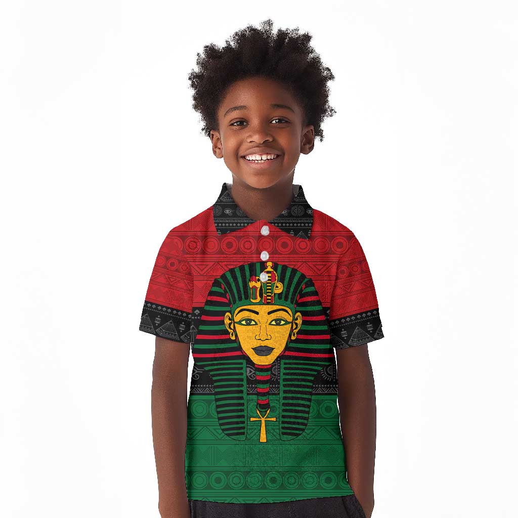 Personalized Ancient Egypt Kid Polo Shirt - Pharaoh in Pan-African Colors