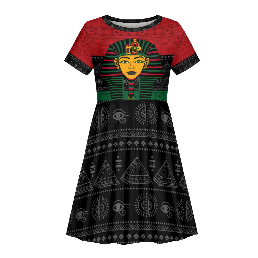 Personalized Ancient Egypt Kid Short Sleeve Dress - Pharaoh in Pan-African Colors