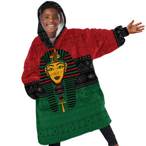 Personalized Ancient Egypt KId Wearable Blanket Hoodie - Pharaoh in Pan-African Colors