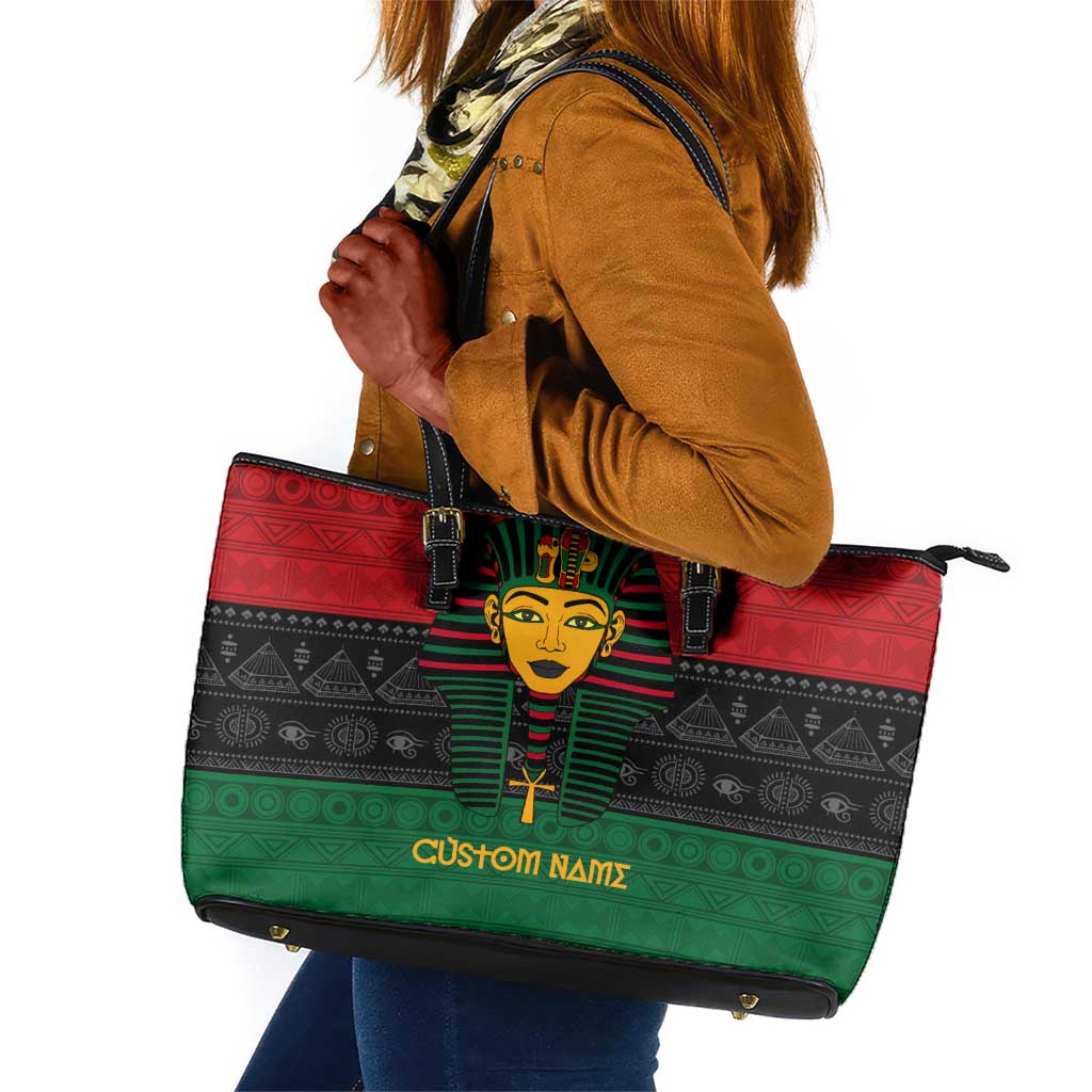 Personalized Ancient Egypt Leather Tote Bag - Pharaoh in Pan-African Colors