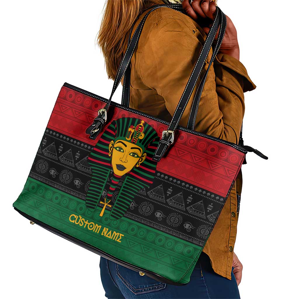 Personalized Ancient Egypt Leather Tote Bag - Pharaoh in Pan-African Colors