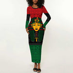 Personalized Ancient Egypt Long Sleeve Bodycon Dress - Pharaoh in Pan-African Colors DT02