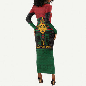 Personalized Ancient Egypt Long Sleeve Bodycon Dress - Pharaoh in Pan-African Colors