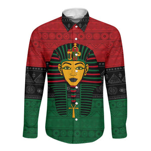 Personalized Ancient Egypt Long Sleeve Button Shirt - Pharaoh in Pan-African Colors