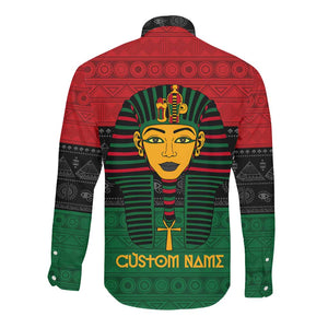 Personalized Ancient Egypt Long Sleeve Button Shirt - Pharaoh in Pan-African Colors