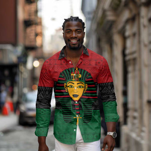 Personalized Ancient Egypt Long Sleeve Button Shirt - Pharaoh in Pan-African Colors