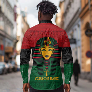 Personalized Ancient Egypt Long Sleeve Button Shirt - Pharaoh in Pan-African Colors