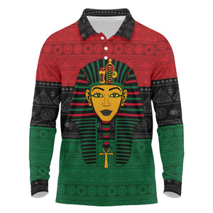 Personalized Ancient Egypt Long Sleeve Polo Shirt - Pharaoh in Pan-African Colors