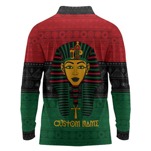 Personalized Ancient Egypt Long Sleeve Polo Shirt - Pharaoh in Pan-African Colors