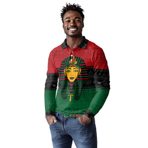 Personalized Ancient Egypt Long Sleeve Polo Shirt - Pharaoh in Pan-African Colors