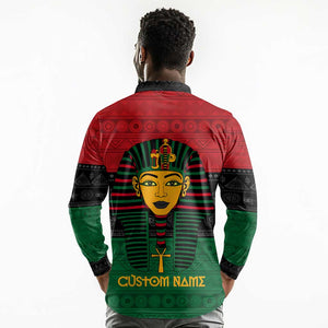 Personalized Ancient Egypt Long Sleeve Polo Shirt - Pharaoh in Pan-African Colors