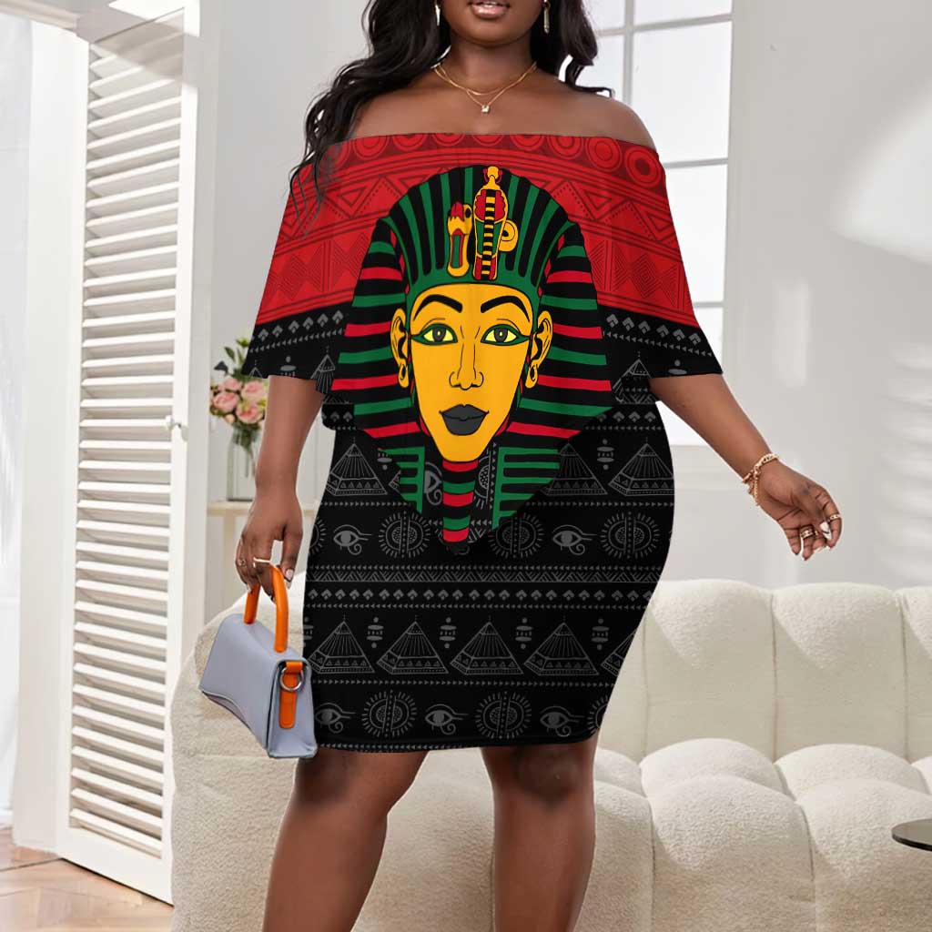 Personalized Ancient Egypt Off Shoulder Short Dress - Pharaoh in Pan-African Colors