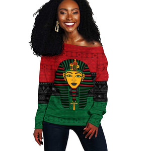 Personalized Ancient Egypt Off Shoulder Sweater - Pharaoh in Pan-African Colors