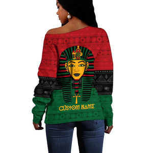 Personalized Ancient Egypt Off Shoulder Sweater - Pharaoh in Pan-African Colors