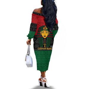 Personalized Ancient Egypt Off The Shoulder Long Sleeve Dress - Pharaoh in Pan-African Colors