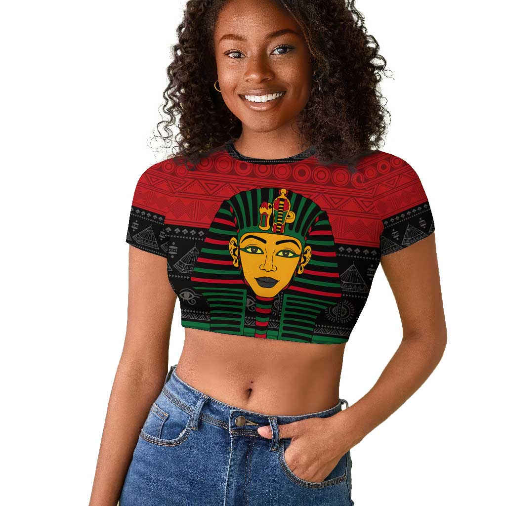 Personalized Ancient Egypt Raglan Cropped T shirt - Pharaoh in Pan-African Colors