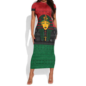 Personalized Ancient Egypt Short Sleeve Bodycon Dress - Pharaoh in Pan-African Colors