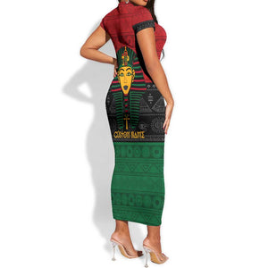 Personalized Ancient Egypt Short Sleeve Bodycon Dress - Pharaoh in Pan-African Colors